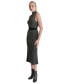 ფოტო #3 პროდუქტის Women's Mock-Neck Belted Sleeveless Metallic Dress