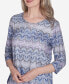 ფოტო #5 პროდუქტის Petite Worth Avenue Crew Neck Lace Textured Top with Three Quarter Sleeves