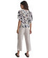 Фото #2 товара Women's Printed Linen Drop-Shoulder Short-Sleeve Crop Top