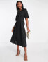 ASOS DESIGN button through waist midi shirt dress in black