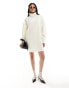 ASOS DESIGN supersoft volume sleeve roll neck mini jumper dress in ivory