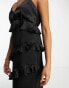 Фото #6 товара Flounce London Tall all over ruffle cami maxi dress in black