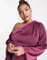 Фото #7 товара ASOS DESIGN Curve off shoulder satin maxi dress with drape detail in wine