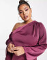 Фото #3 товара ASOS DESIGN Curve off shoulder satin maxi dress with drape detail in wine