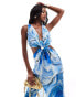 Фото #1 товара ASOS DESIGN satin plunge front maxi dress with hardware detail in blue abstract print