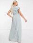 Фото #4 товара TFNC Maternity Bridesmaid flutter sleeve ruffle detail maxi dress in sage