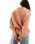 ASOS DESIGN crew neck jumper in loose pointelle stitch in apricot