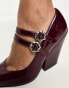 Фото #8 товара Daisy Street double daisy buckle western mary janes in burgundy patent