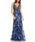 Women's Floral Embellished Sleeveless Plunge Neck Gown