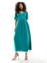 Фото #2 товара Vila Bridesmaid A line tulle midaxi dress with button front in emerald green
