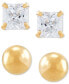 ფოტო #1 პროდუქტის 2-Pc. Set Cubic Zirconia Princess and Polished Round Stud Earrings in 10k Gold