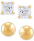 2-Pc. Set Cubic Zirconia Princess and Polished Round Stud Earrings in 10k Gold