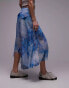 Topshop asymmetric midi skirt in blue washed floral