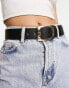 Фото #3 товара ASOS DESIGN chunky gold buckle waist and hip jeans belt in black