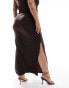 ASOS DESIGN Curve co-ord slinky midi skirt with side splits in chocolate