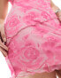 Pieces frill detail mesh mini dress in pink rose print