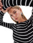 Фото #3 товара Brave Soul long sleeve lettuce hem top in black and white stripe