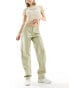 Noisy May wide leg faux leather trouser in light sage