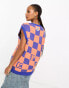 Фото #3 товара AAPE BY A BATHING APE® – Kariertes Strick-Trägertop in Blau/Orange mit Oversize-Schnitt