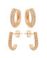 Cubic Zirconia Crystal Huggie Hoop and J Hoop Duo Earring Set, Rose Gold Plate