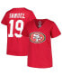 ფოტო #1 პროდუქტის Women's Deebo Samuel Scarlet San Francisco 49ers Plus Size Player Name and Number V-Neck T-shirt