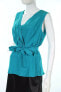 Lafayette 148 New York Womens Casual Sleeveless Aqua Silk V-Neck Blouse Size 4