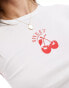 Stradivarius cherry tee with open back in white