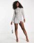 Miss Selfridge Premium embellished long sleeve rope detail mini dress in silver