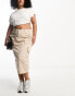 Simply Be cargo utility midi skirt in beige