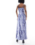 Vero Moda Tall satin maxi slip dress with lace trim in blue crinkle print