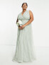 Фото #7 товара Anaya Plus Bridesmaid v neck ruffle waist maxi dress in sage green