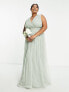 Anaya Plus Bridesmaid v neck ruffle waist maxi dress in sage green