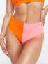 Monki colour block bikini briefs in pink and orange