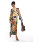 Фото #4 товара Never Fully Dressed Emma palm print maxi dress in green