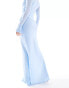 Murci thigh split ruffle trim maxi skirt co-ord in baby blue