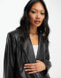 Фото #3 товара ONLY oversized faux leather blazer in black