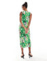 ASOS DESIGN wrap front plisse midi dress with ties in green floral print