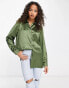 Фото #8 товара Miss Selfridge oversized satin shirt with diamante buttons in khaki