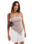 Brave Soul ribbed asymmetric top in taupe