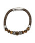 ფოტო #2 პროდუქტის Stainless Steel Tiger's Eye Beads Brown Leather Bracelet