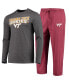 ფოტო #1 პროდუქტის Men's Maroon, Heathered Charcoal Distressed Virginia Tech Hokies Meter Long Sleeve T-shirt and Pants Sleep Set