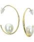 ფოტო #2 პროდუქტის Cultured Freshwater Pearl (9-10mm) & Diamond (1/20 ct. t.w.) Hoop Earrings in 14k Gold
