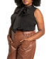 ფოტო #1 პროდუქტის Plus Size Sleeveless Satin Bow Blouse