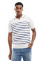 Фото #1 товара Threadbare knitted trophy neck stripe polo in ecru & blue