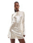 Фото #1 товара Rare London shiny sequin cowl back mini dress in champagne