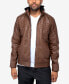 Фото #1 товара Men's Grainy Polyurethane Leather Hooded Jacket with Faux Shearling Lining