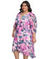Фото #4 товара Plus Size Printed Blouson-Sleeve Faux-Wrap Dress