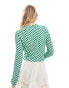 Neon Rose slinky gingham long sleeve keyhole top in green