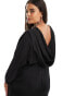 TFNC Plus long sleeve satin cowl back maxi dress in black