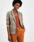 Women's Plaid One-Button Suede-Pocket Jacket